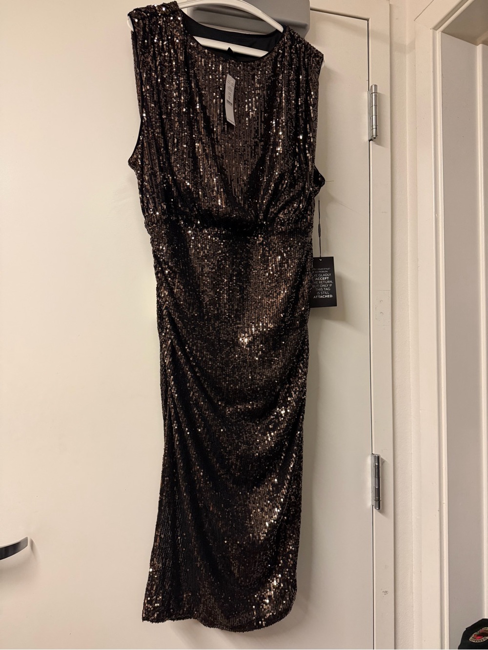 White House Black Market Brown (Gunmetal) Sequin Midi Dress